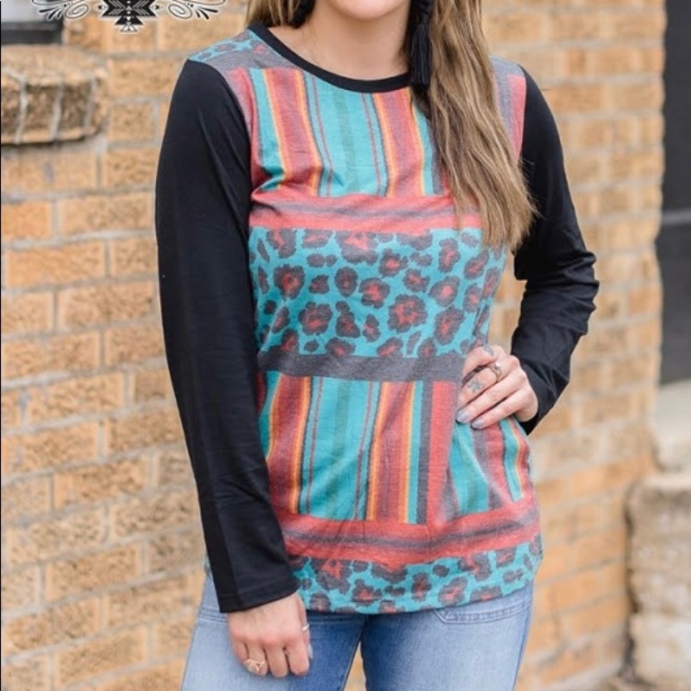 Leopard/serape long sleeve